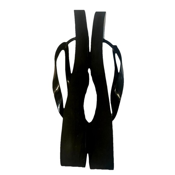 TORY BURCH Wedge Platform Gold Logo Flip Flops Black Women Sandals Size US 9? - Picture 7 of 13